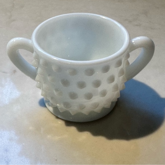 Vintage FENTON Hobnail White Milk Glass Small Cream and Sugar Bowl - Picture 3 of 10
